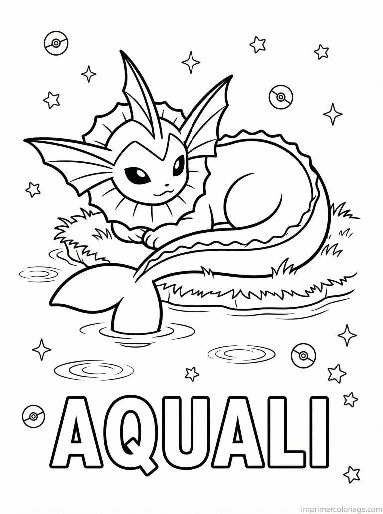 coloriage pokemon aquali repose bord lac - dessin gratuit &agrave; imprimer