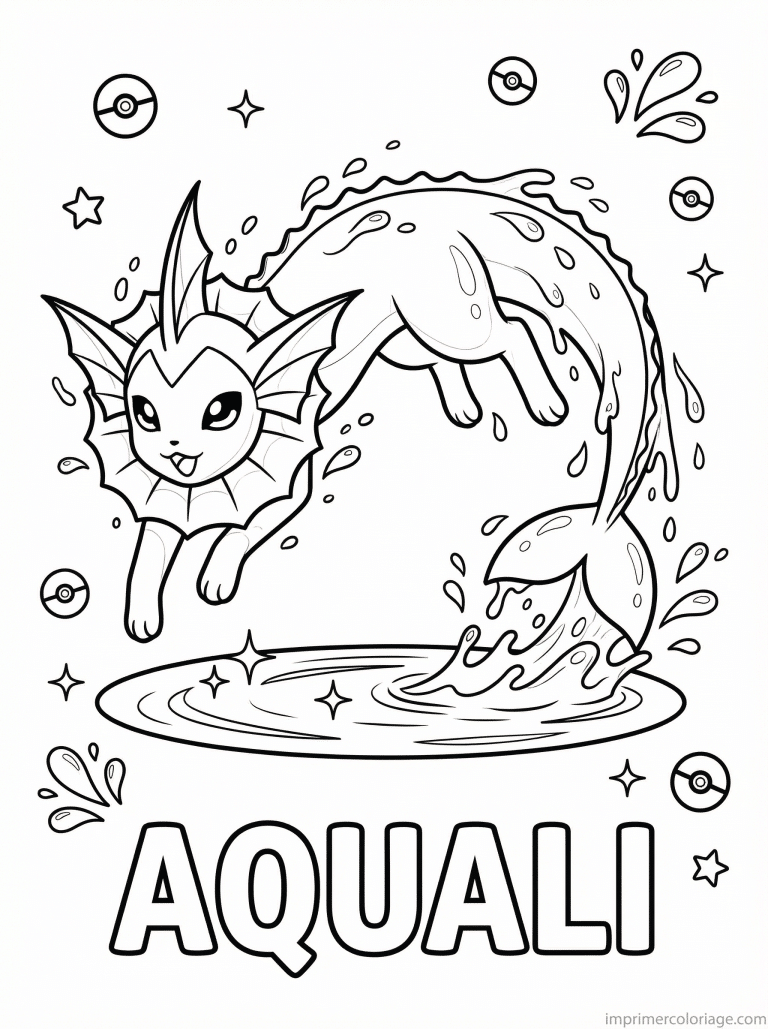 coloriage pokemon aquali saut du lac - dessin gratuit &agrave; imprimer