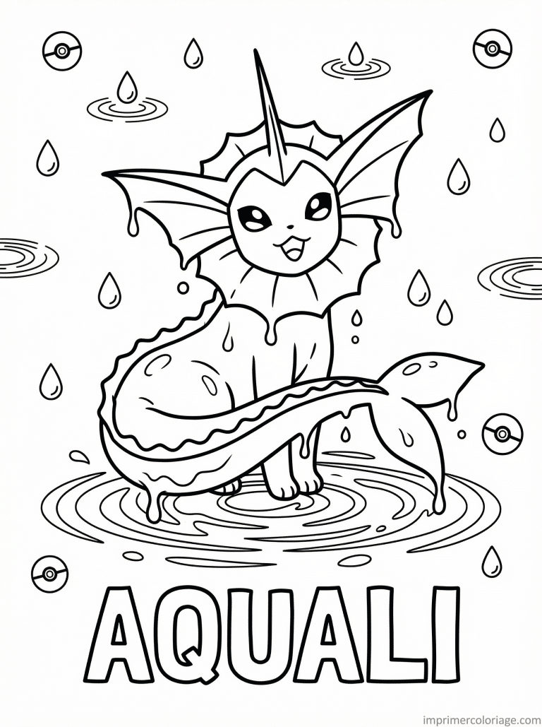 coloriage pokemon aquali se dissout eau - dessin gratuit &agrave; imprimer