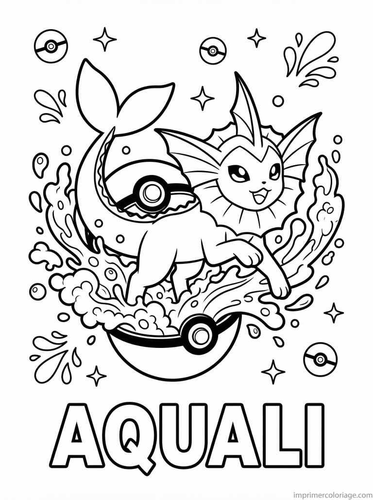 coloriage pokemon aquali sort pokeball - dessin gratuit &agrave; imprimer