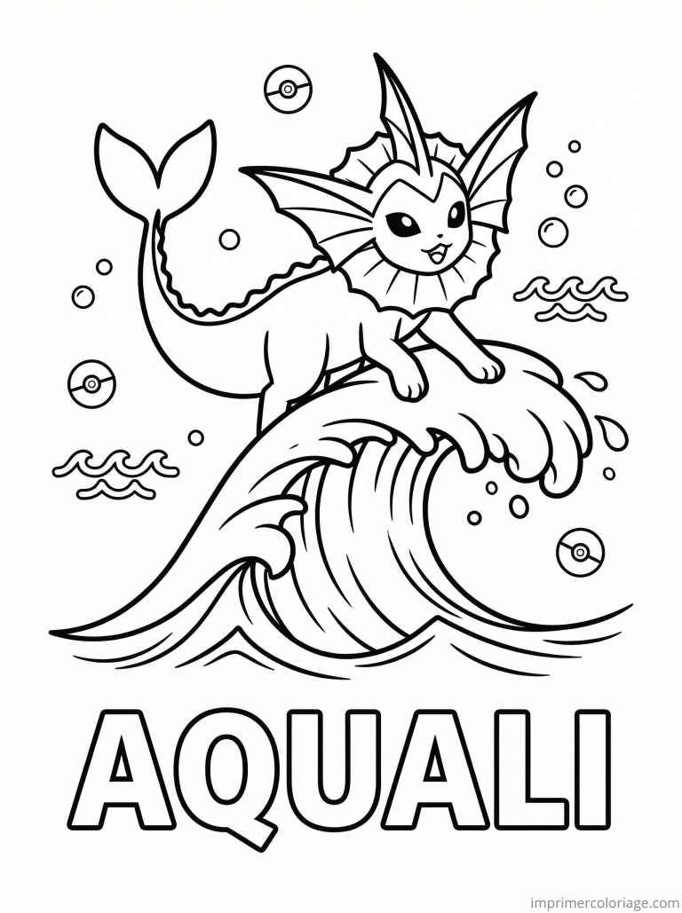 coloriage pokemon aquali surf vague - dessin gratuit &agrave; imprimer