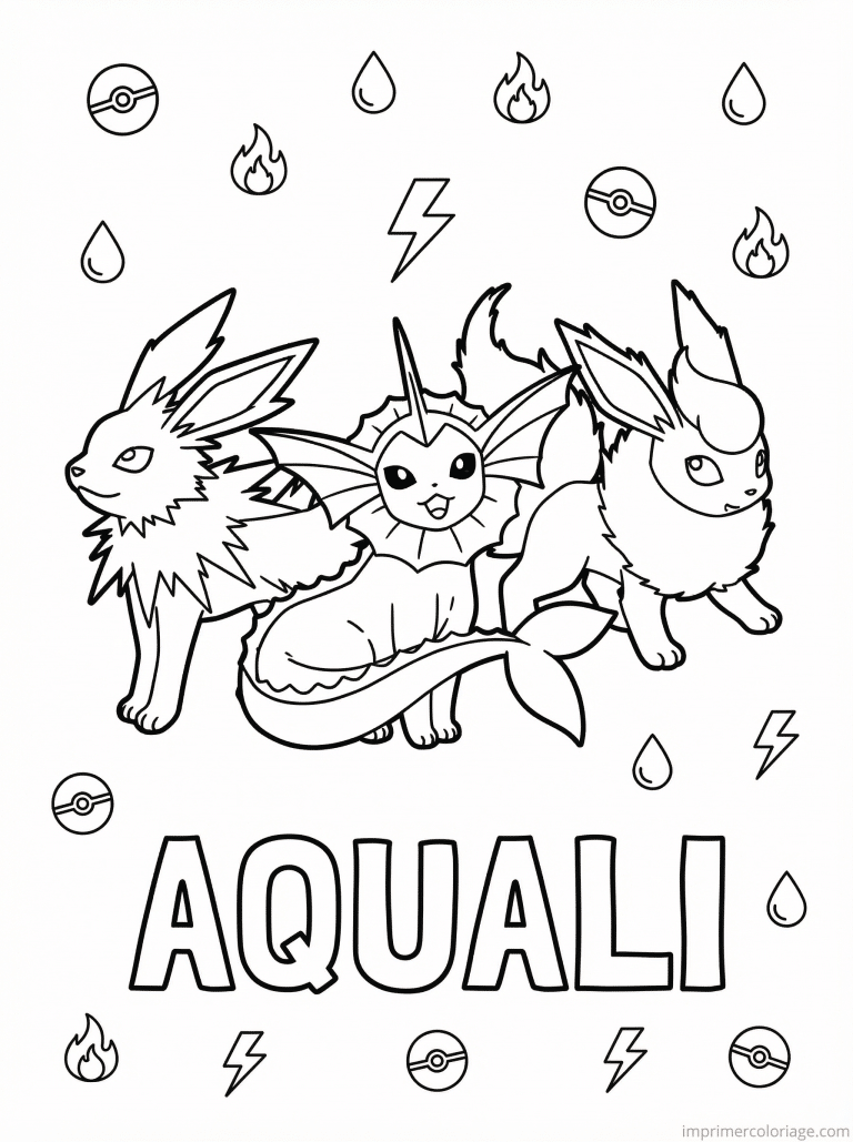 coloriage pokemon aquali trio evolutions - dessin gratuit &agrave; imprimer