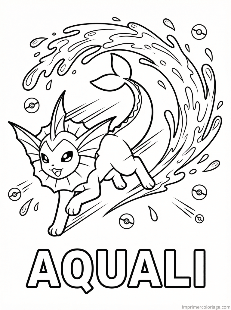 coloriage pokemon aquali vive attaque - dessin gratuit &agrave; imprimer