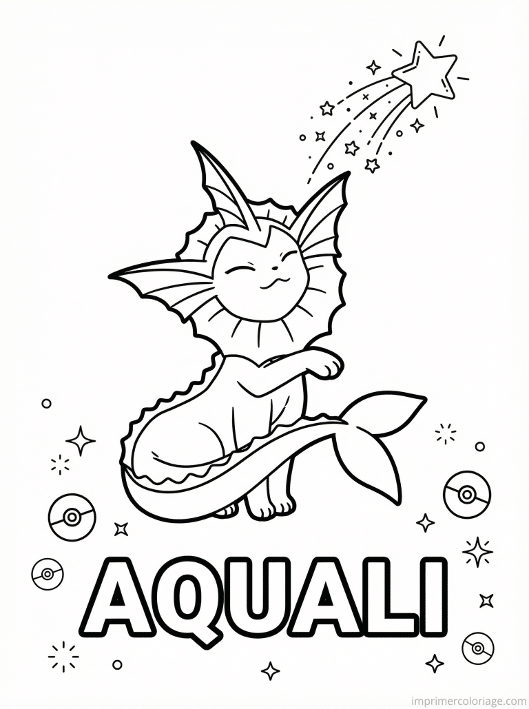 coloriage pokemon aquali voeu etoile - dessin gratuit &agrave; imprimer
