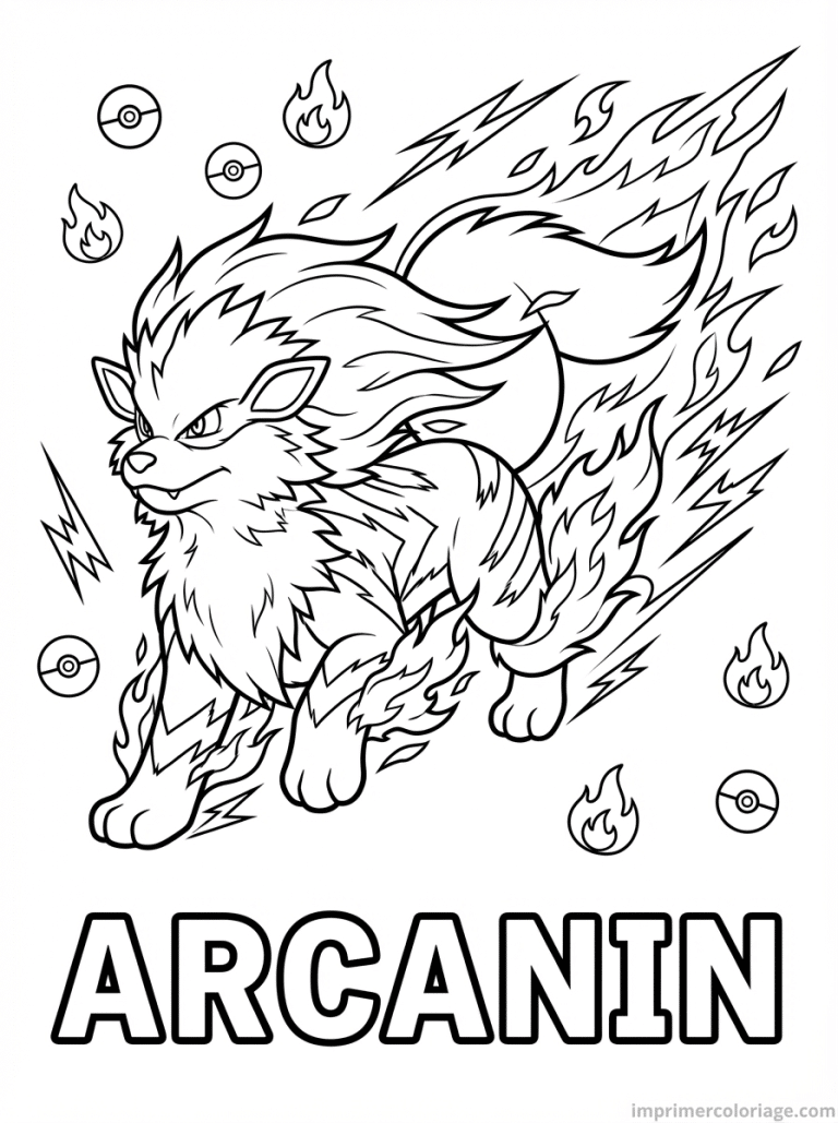 coloriage pokemon arcanin course flammes noir blanc - dessin gratuit &agrave; imprimer