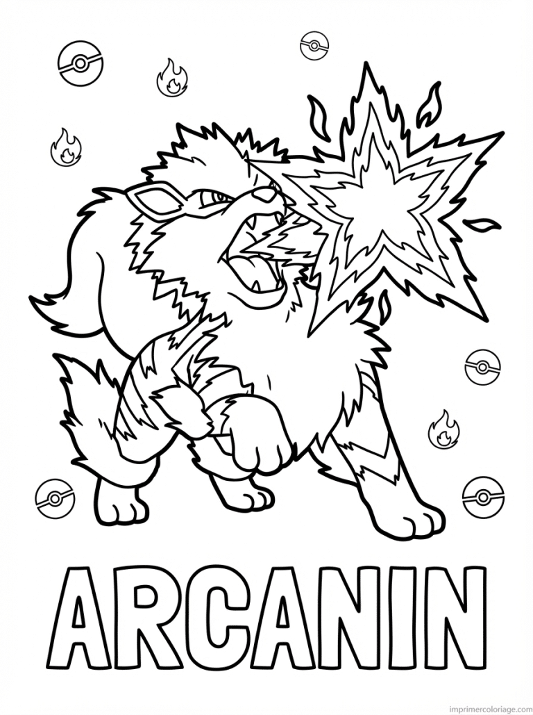 coloriage pokemon arcanin deflagration feu - dessin gratuit &agrave; imprimer