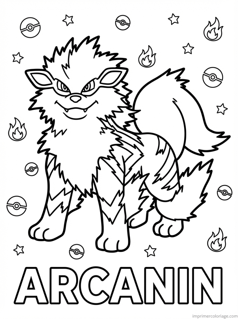 coloriage pokemon arcanin pose iconique legendaire - dessin gratuit &agrave; imprimer