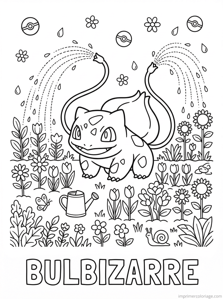 coloriage pokemon bulbizarre arrose fleurs - dessin gratuit &agrave; imprimer
