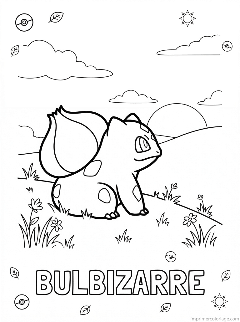 coloriage pokemon bulbizarre coucher soleil - dessin gratuit &agrave; imprimer