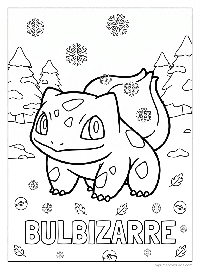 coloriage pokemon bulbizarre decouvre neige - dessin gratuit &agrave; imprimer