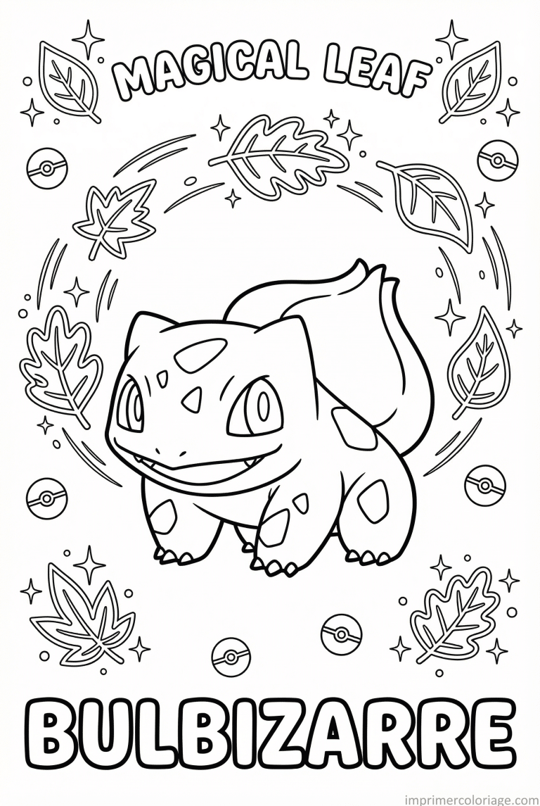 coloriage pokemon bulbizarre feuilles magiques - dessin gratuit &agrave; imprimer