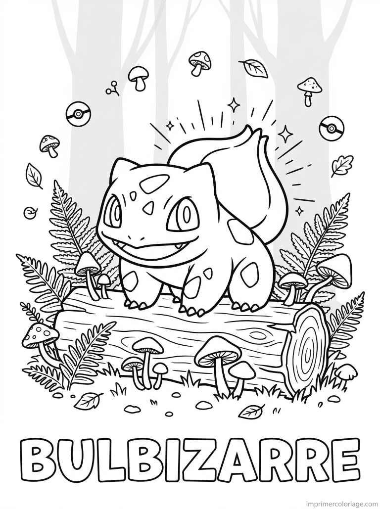 coloriage pokemon bulbizarre foret champignons - dessin gratuit &agrave; imprimer