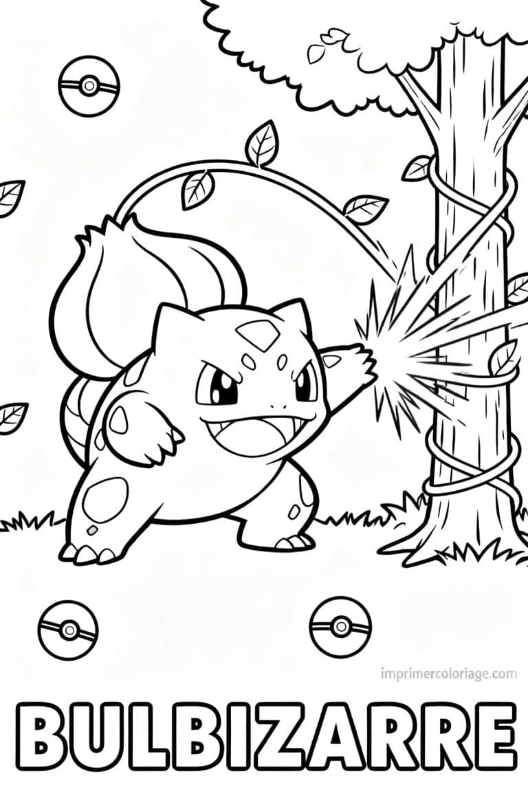 coloriage pokemon bulbizarre lianes attaque - dessin gratuit &agrave; imprimer