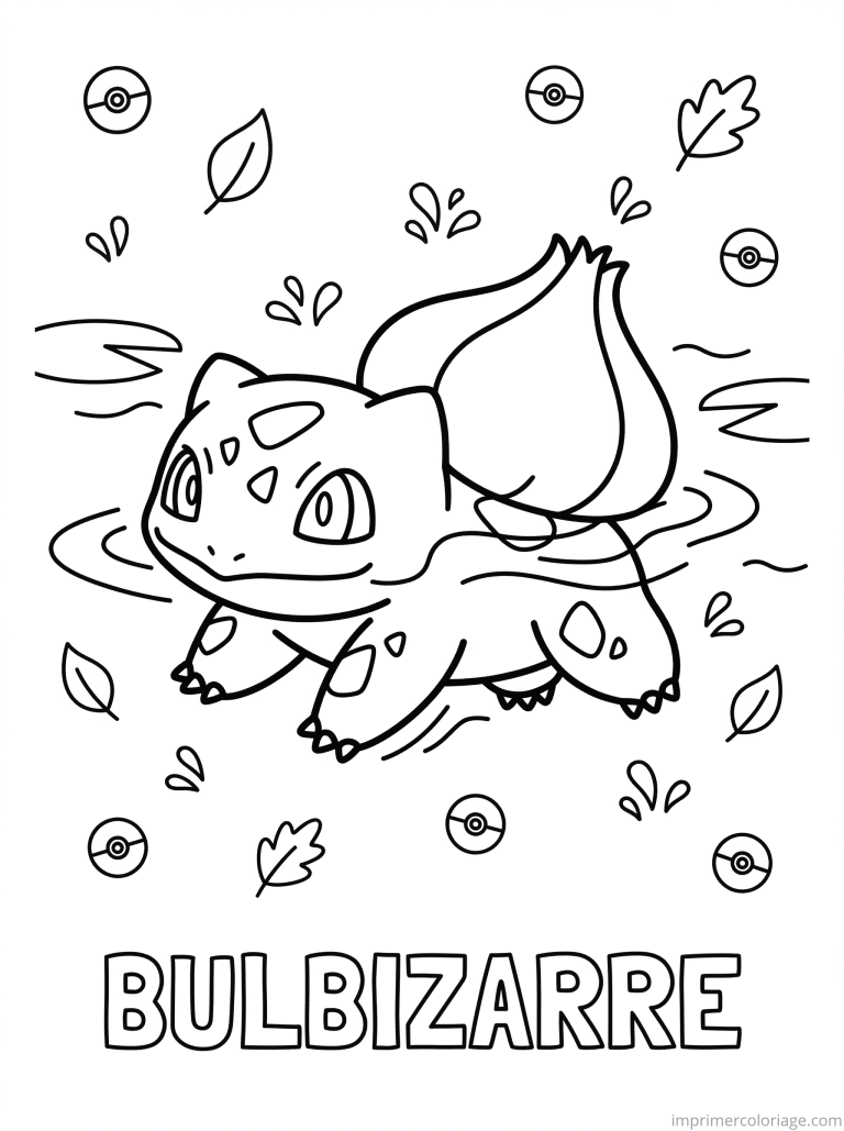 coloriage pokemon bulbizarre nage etang - dessin gratuit &agrave; imprimer