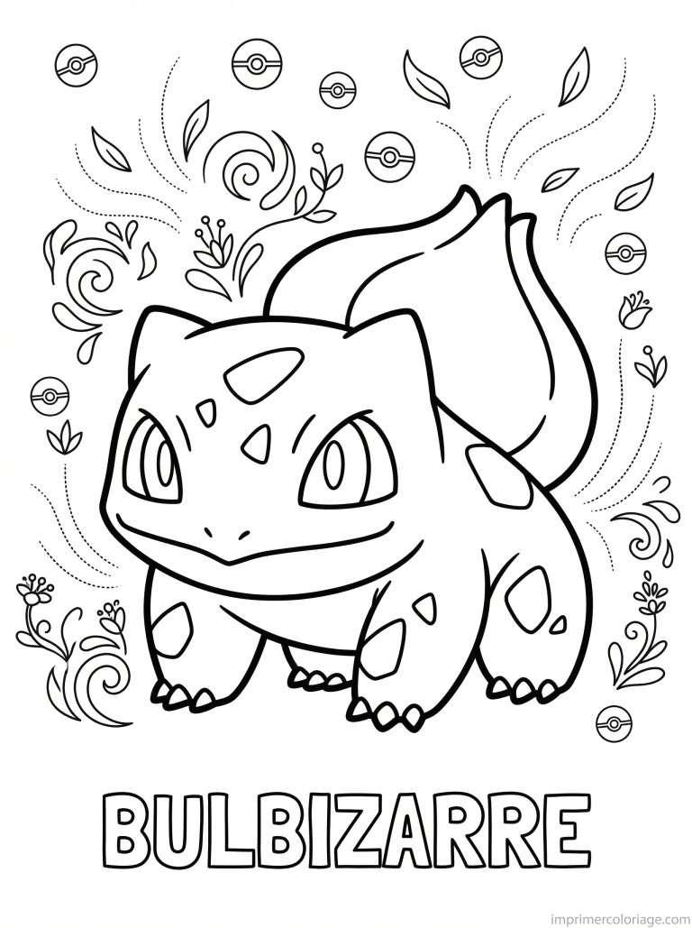 coloriage pokemon bulbizarre pose nature legendaire - dessin gratuit &agrave; imprimer