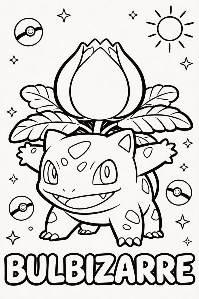 coloriage pokemon bulbizarre synthese lumiere - dessin gratuit &agrave; imprimer