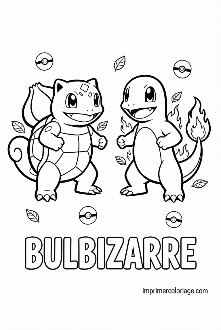 coloriage pokemon bulbizarre vs salameche - dessin gratuit &agrave; imprimer