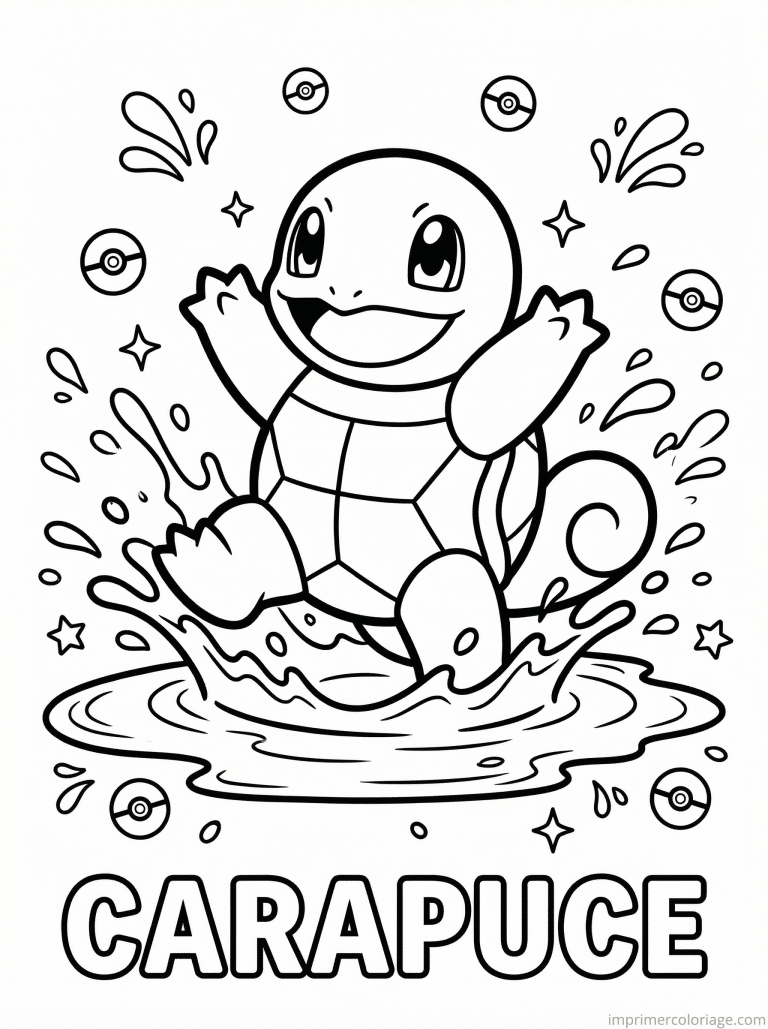 coloriage pokemon carapuce joue flaque - dessin gratuit &agrave; imprimer