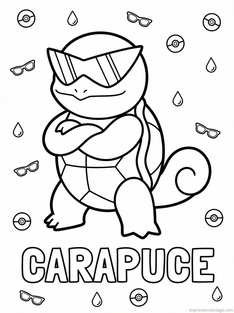 coloriage pokemon carapuce lunettes soleil - dessin gratuit &agrave; imprimer
