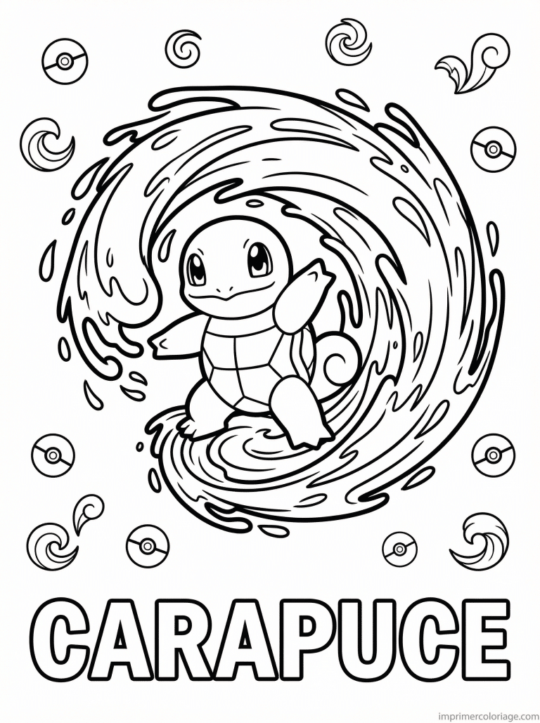coloriage pokemon carapuce queue aquatique - dessin gratuit &agrave; imprimer