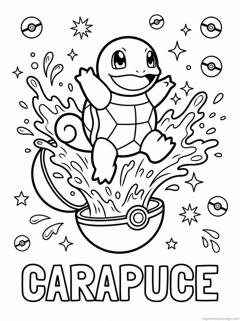 coloriage pokemon carapuce sort pokeball - dessin gratuit &agrave; imprimer