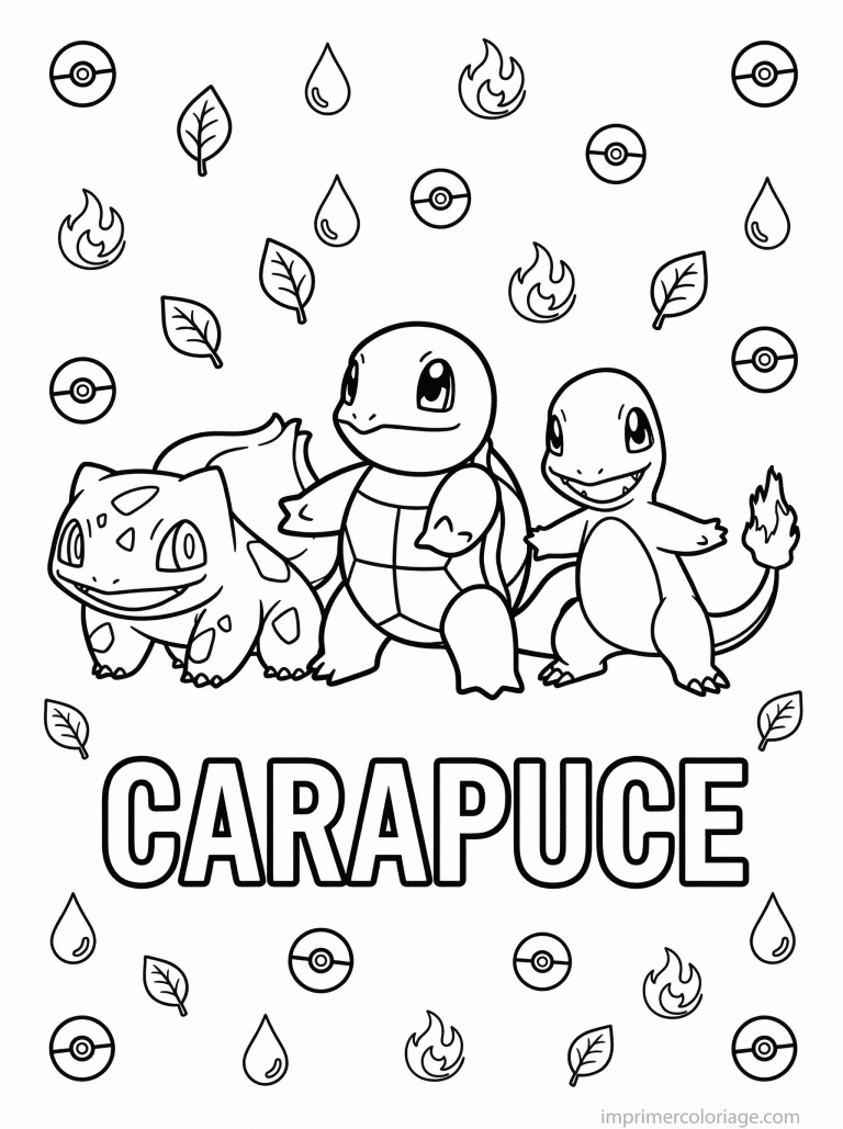 coloriage pokemon carapuce trio starters - dessin gratuit &agrave; imprimer