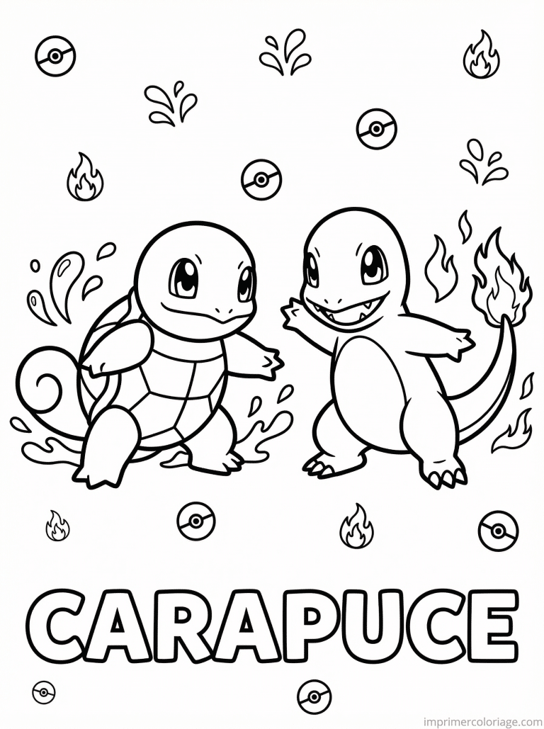 coloriage pokemon carapuce vs salameche - dessin gratuit &agrave; imprimer