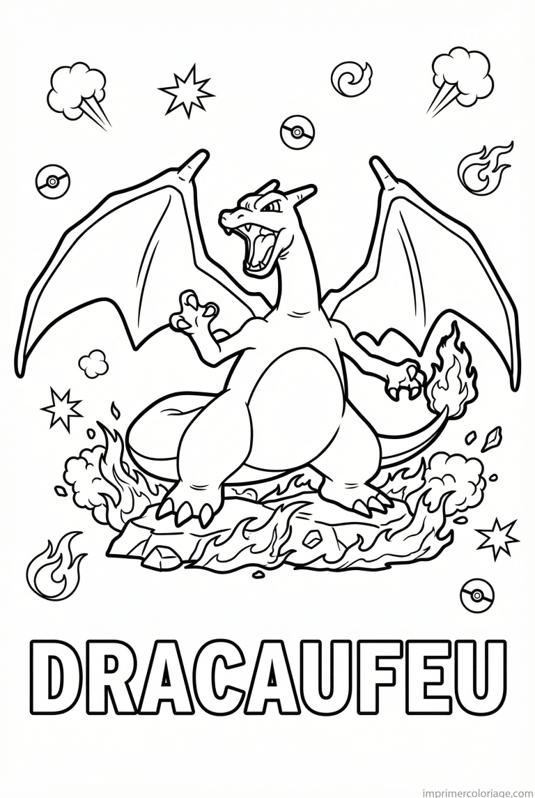 coloriage pokemon dracaufeu atterrissage brutal - dessin gratuit &agrave; imprimer