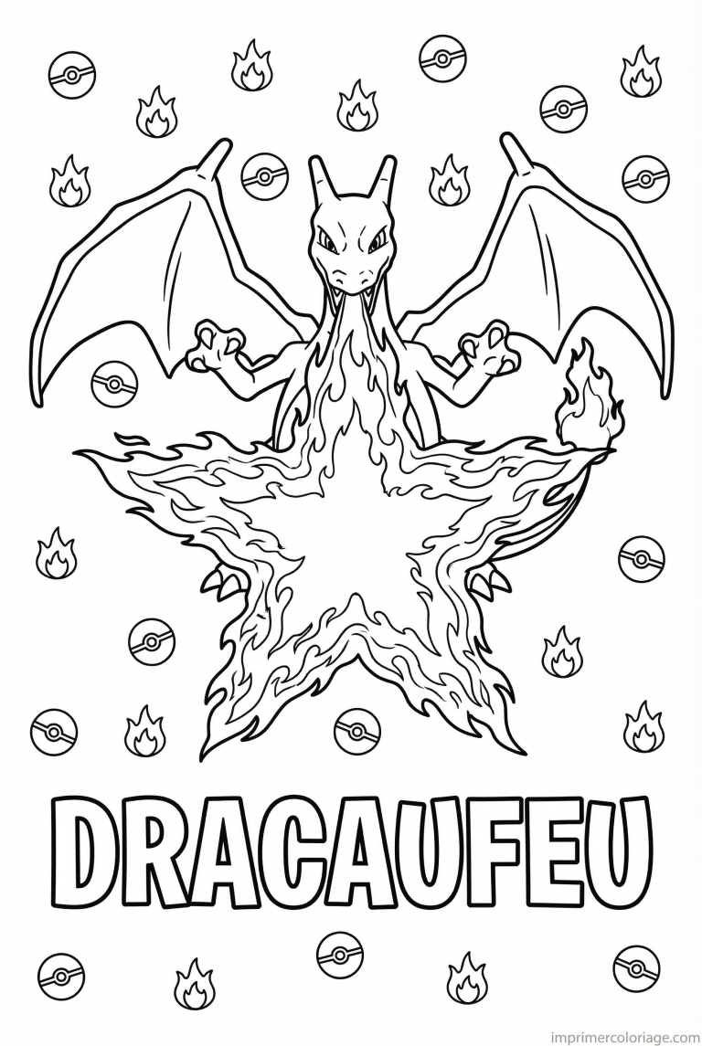 coloriage pokemon dracaufeu deflagration etoile - dessin gratuit &agrave; imprimer