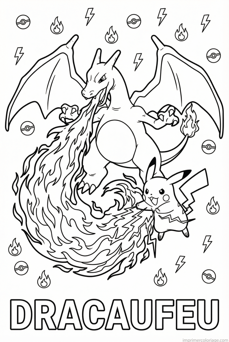 coloriage pokemon dracaufeu duo pikachu - dessin gratuit &agrave; imprimer