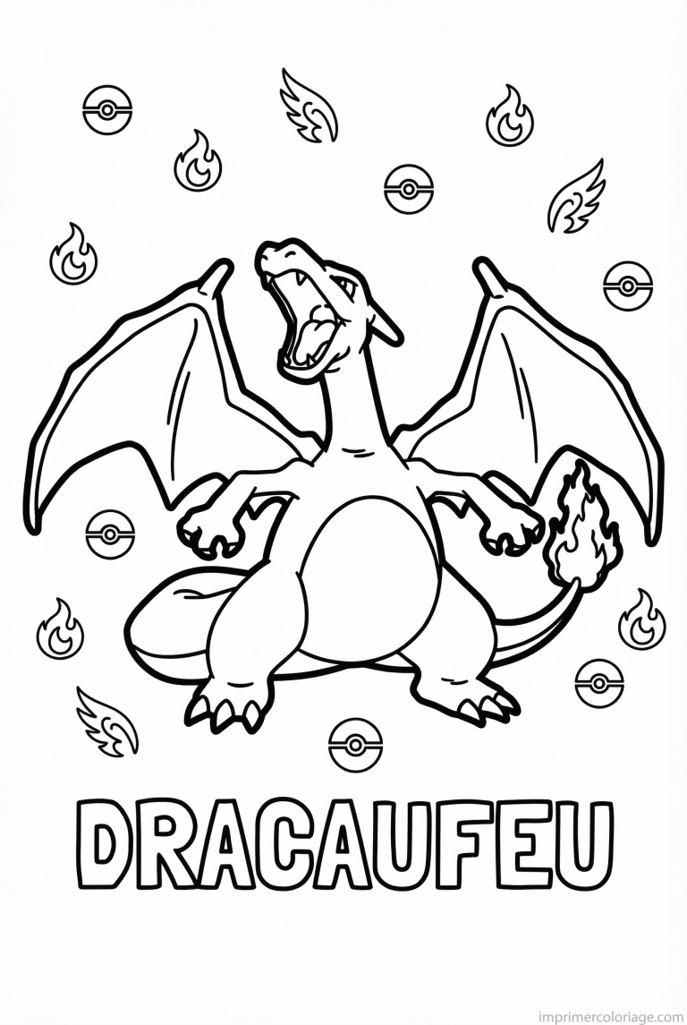 coloriage pokemon dracaufeu pose iconique legendaire - dessin gratuit &agrave; imprimer