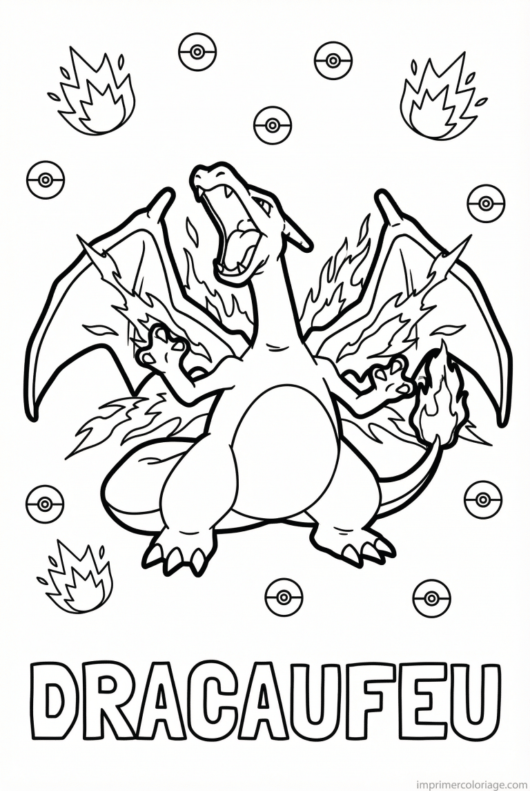 coloriage pokemon dracaufeu rugissement puissant - dessin gratuit &agrave; imprimer