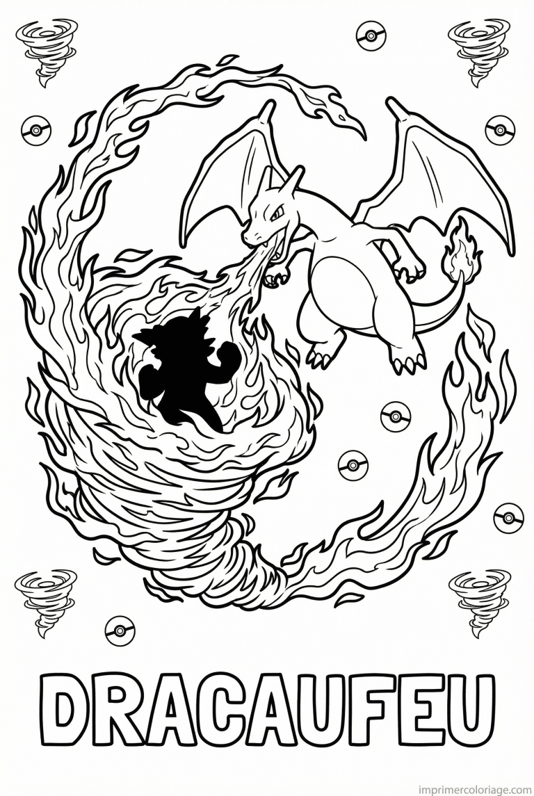 coloriage pokemon dracaufeu tourbillon feu - dessin gratuit &agrave; imprimer