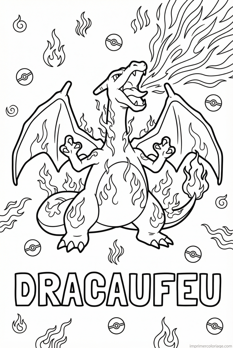 coloriage pokemon dracaufeu vague chaleur - dessin gratuit &agrave; imprimer