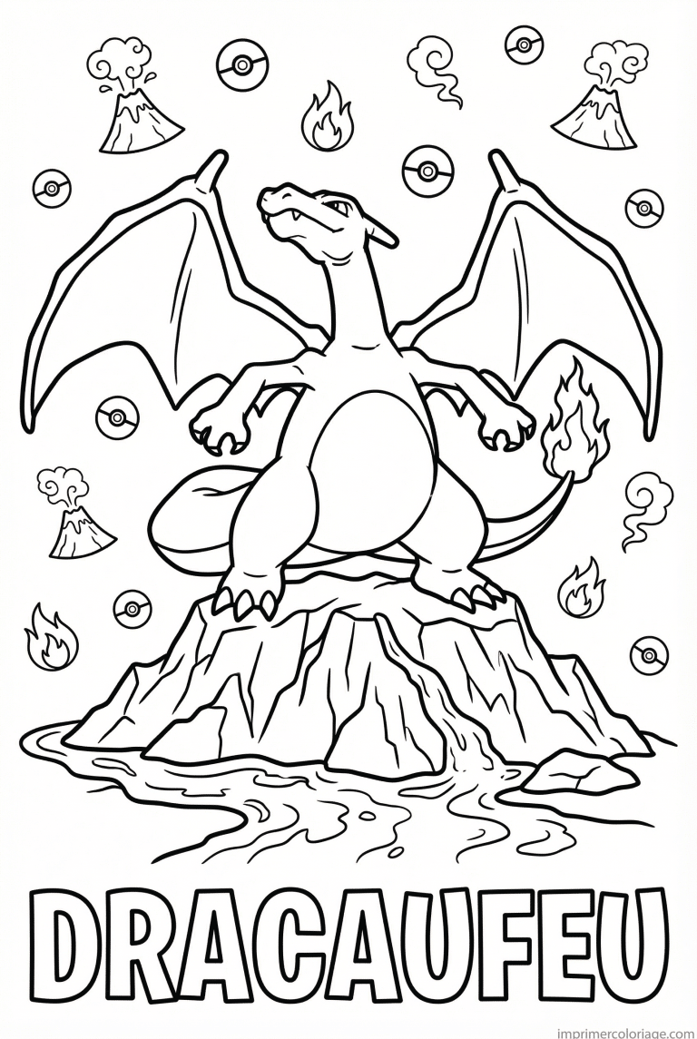 coloriage pokemon dracaufeu volcan legendaire - dessin gratuit &agrave; imprimer