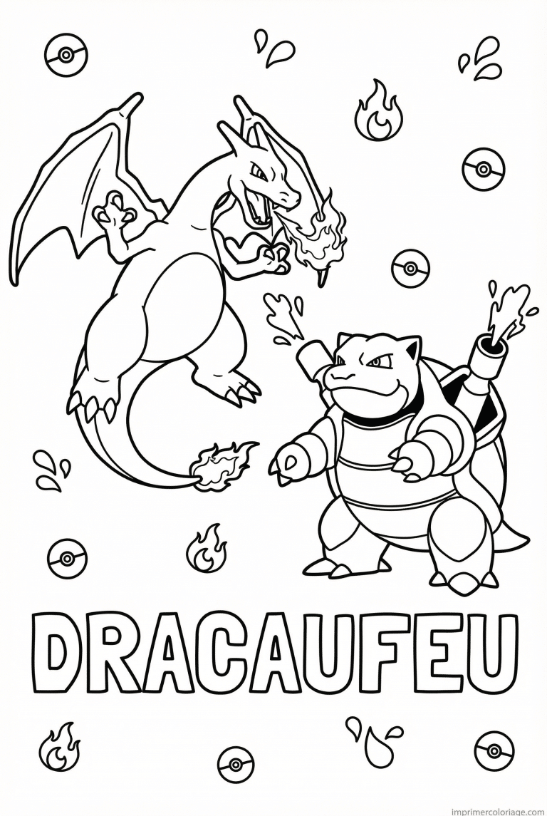 coloriage pokemon dracaufeu vs tortank - dessin gratuit &agrave; imprimer