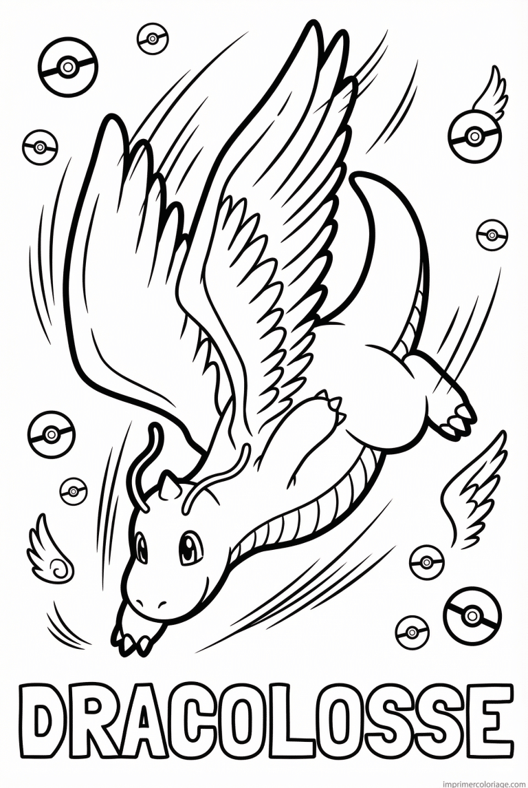 coloriage pokemon dracolosse attaque aile - dessin gratuit &agrave; imprimer