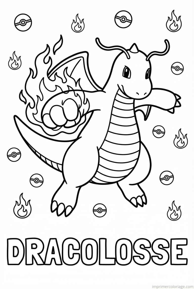 coloriage pokemon dracolosse poing de feu - dessin gratuit &agrave; imprimer