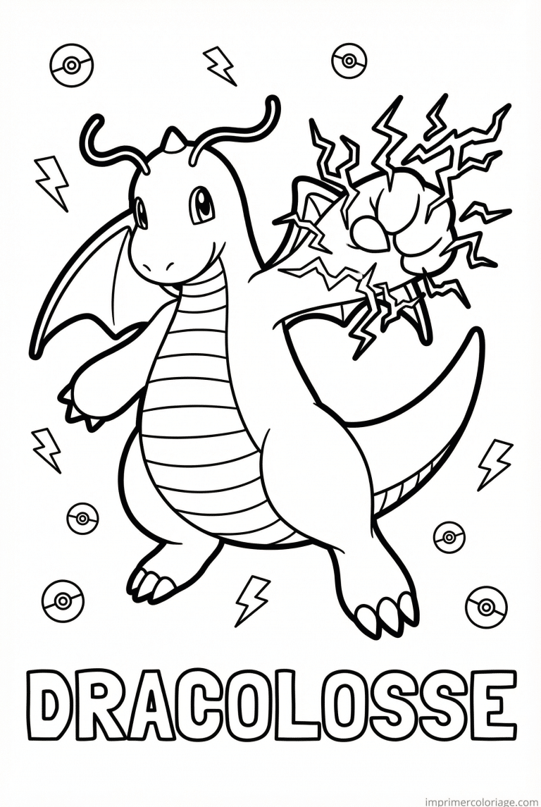 coloriage pokemon dracolosse poing tonnerre - dessin gratuit &agrave; imprimer