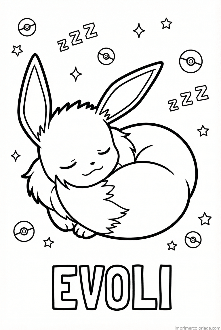 coloriage pokemon evoli endormi enroule - dessin gratuit &agrave; imprimer