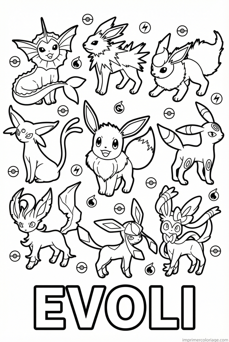 coloriage pokemon evoli famille evolutions - dessin gratuit &agrave; imprimer