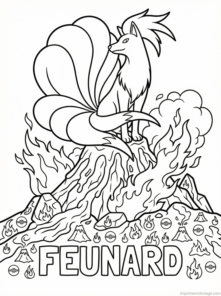coloriage pokemon feunard sommet volcanique - dessin gratuit &agrave; imprimer