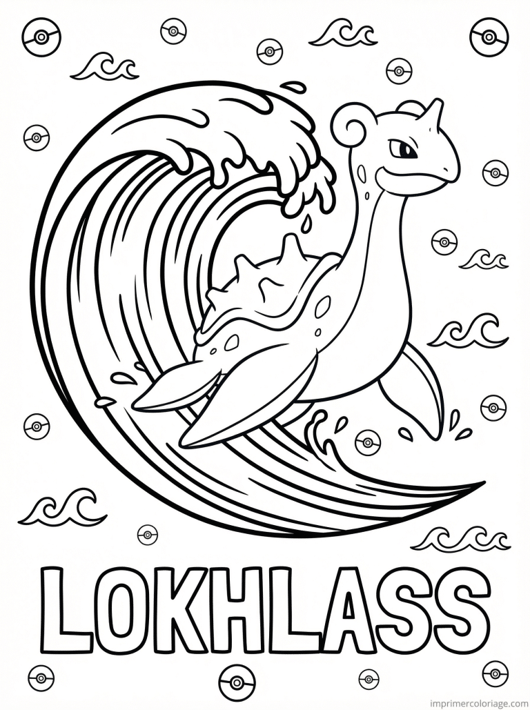 coloriage pokemon lokhlass surf vague - dessin gratuit &agrave; imprimer