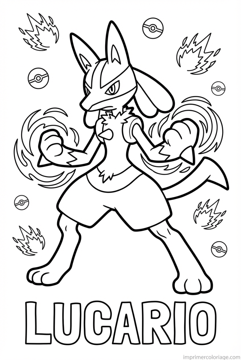 coloriage pokemon lucario position combat - dessin gratuit &agrave; imprimer