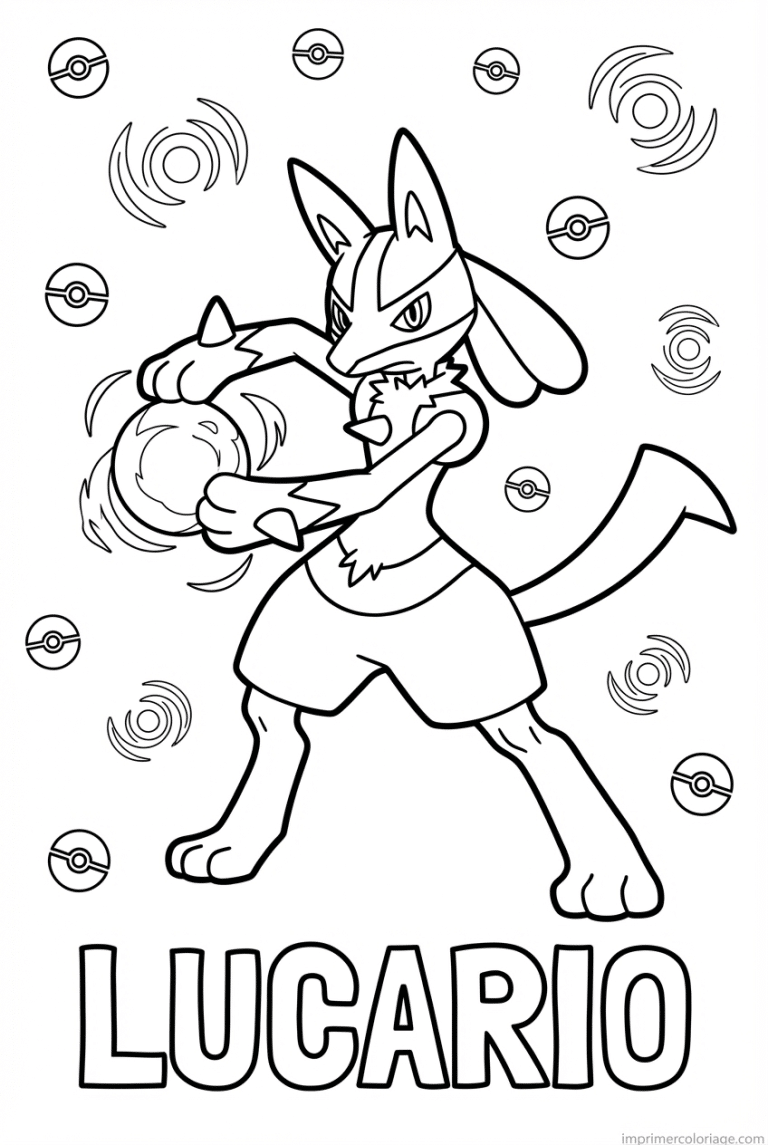 coloriage pokemon lucario sphere aurique - dessin gratuit &agrave; imprimer