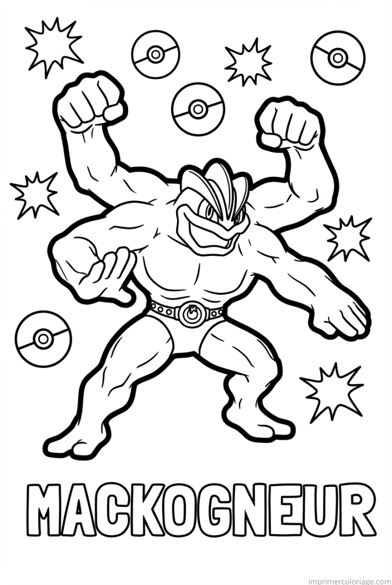 coloriage pokemon mackogneur attaque poing - dessin gratuit &agrave; imprimer