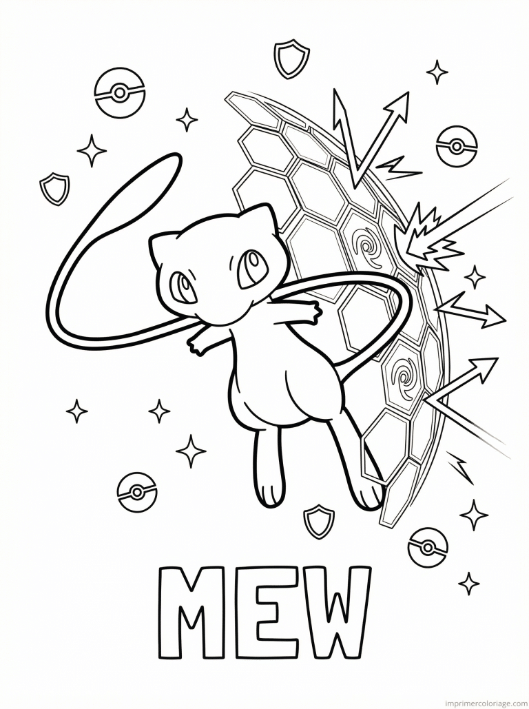 coloriage pokemon mew barriere psychique - dessin gratuit &agrave; imprimer