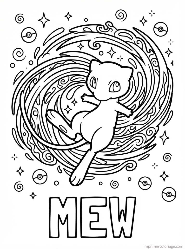 coloriage pokemon mew danse arc en ciel - dessin gratuit &agrave; imprimer