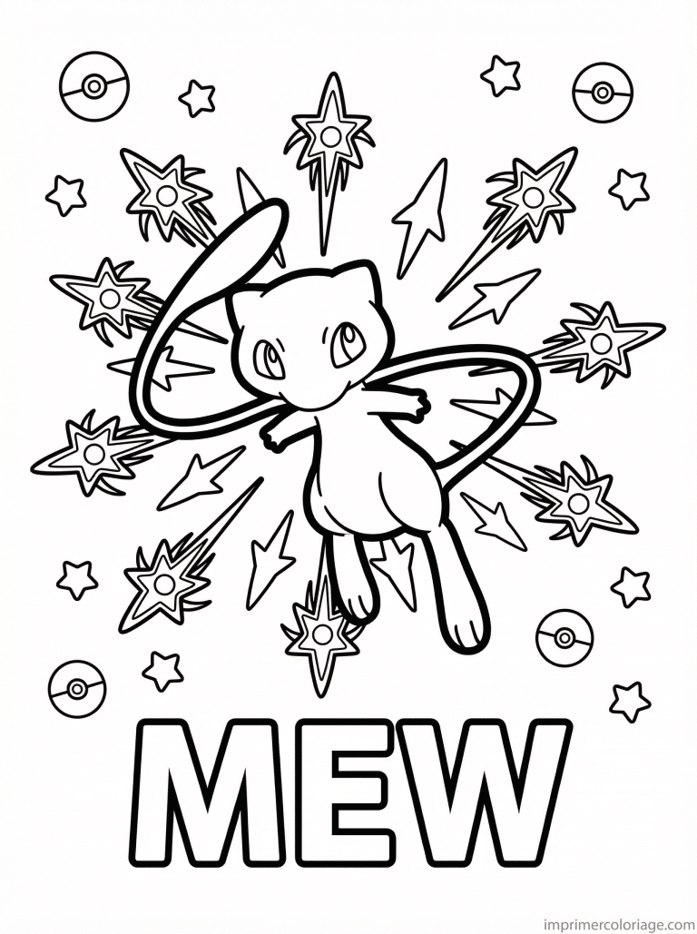 coloriage pokemon mew etoiles filantes - dessin gratuit &agrave; imprimer