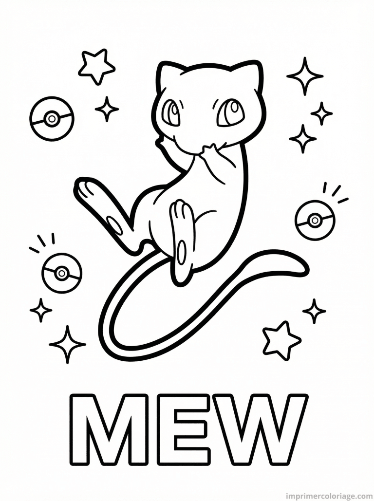 coloriage pokemon mew flotte curieux - dessin gratuit &agrave; imprimer
